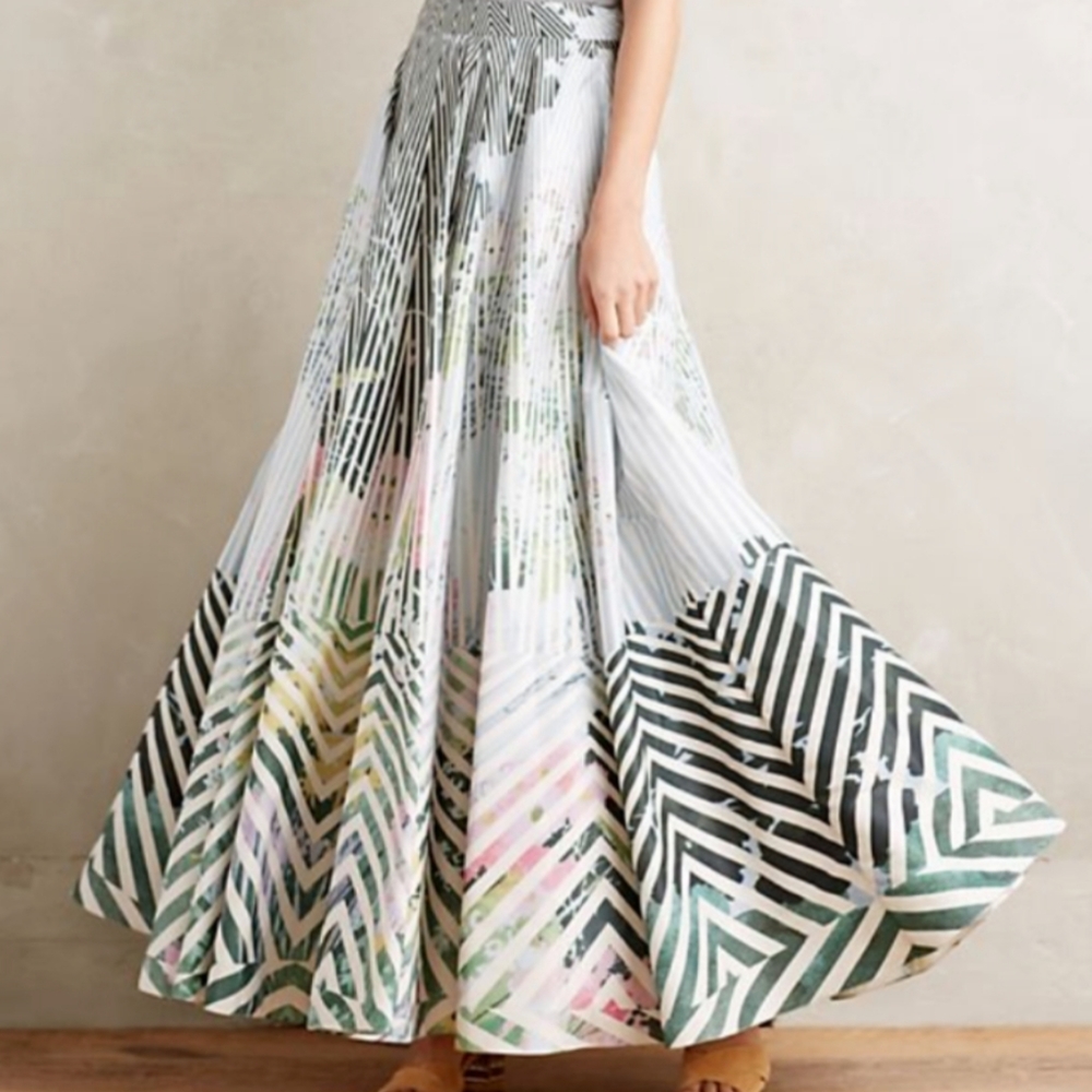 Anthropologie Geisha Fleur Stripe Ball Skirt Sz 6